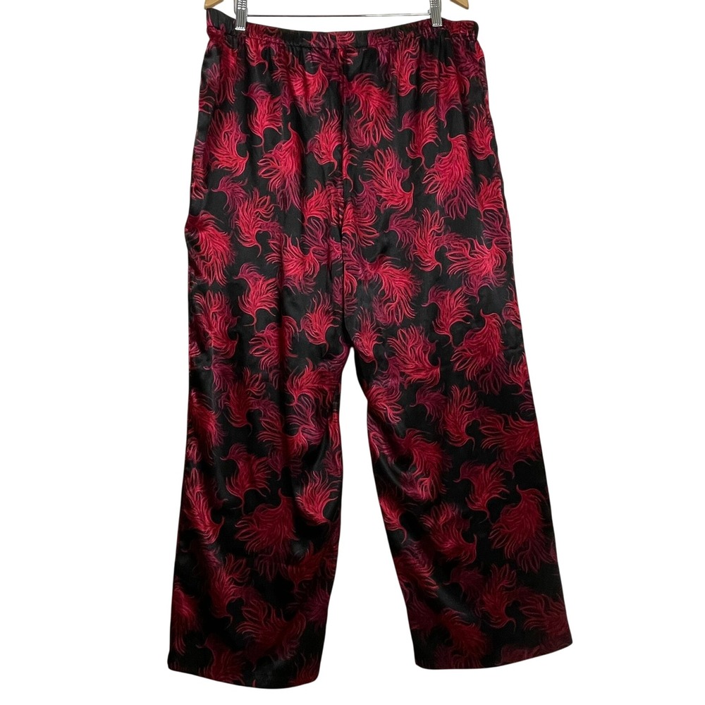 Cacique Pajama Pants Size 18/20 Black Red Feather Print Lounge Wide Leg - Picture 2 of 11